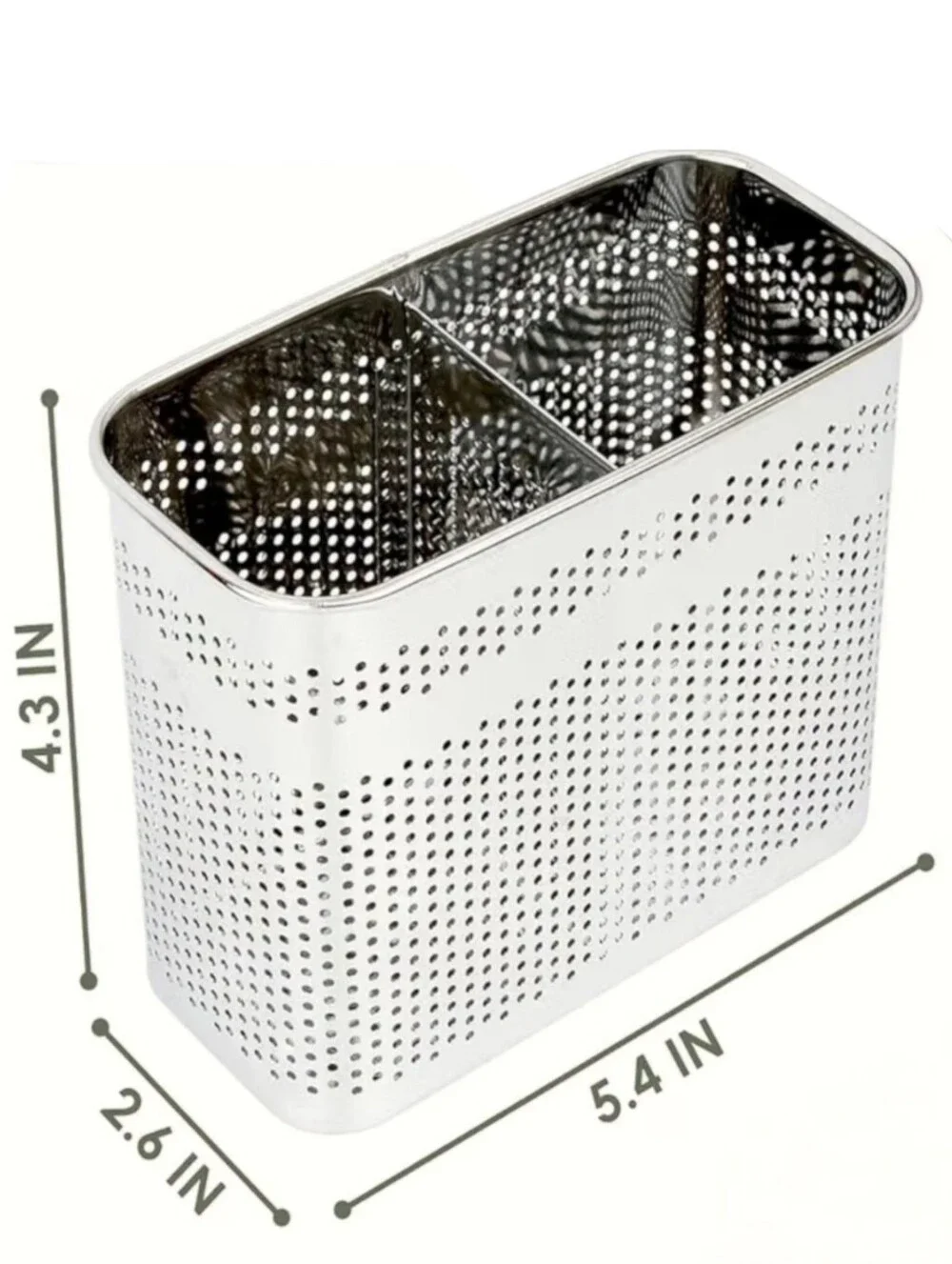 HoneyBee Hooked Silver 2-Compartment Stainless Steel Utensil Drying Basket 5.4